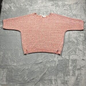 Adyson Parker Sweater Womens Pink Orange Multi V-Neck Dolman Knit Large